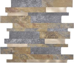 self-adhesive vinyl mosaic sticks stone look slate look gold rust tile backsplash kitchen wall MOS200-8MSG