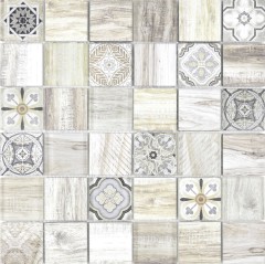 Mosaic tile patchwork cream brown mosaic tile wall tile mirror wood look bathroom MOS160-w100