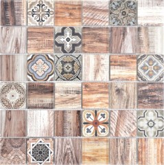 Mosaic tile patchwork brown beige marrone wood-effect kitchen splashback MOS160-w200