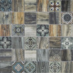 Mosaic tile patchwork beachhouse wood look RETRO vintage blue green wall kitchen tile backsplash bathroom MOS160-w500