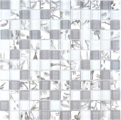 Glass mosaic mosaic tiles Arts and Crafts white gray wall tile backsplash kitchen shower bathroom MOS74-2000
