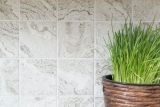 Hand-painted mosaic tile ceramic stone look texture light gray tile backsplash kitchen MOS22-HWA9LG_m
