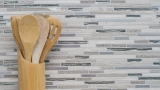 Hand sample mosaic tile Tile mirror translucent stainless steel white wood composite glass mosaic Crystal stone steel wood white MOS86-SV85_m