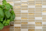 Hand-painted mosaic tile Tile backsplash Translucent white gold rods Glass mosaic Crystal stone white matt gold MOS87-1202_m