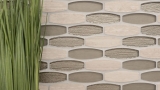 Hand-patterned mosaic tile Tile backsplash Translucent gray boat shape Glass mosaic Crystal stone gray MOS85-BM59_m