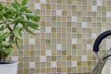 Hand sample mosaic tile Tile backsplash self-adhesive Translucent stone white gold Glass mosaic Crystal stone white matt gold MOS200-4M362_m