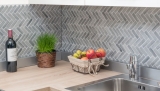 Mosaic tile ceramic herringbone stone effect gray tile backsplash MOS24-SO32_f | 10 mosaic mats
