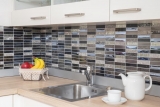 Mosaic tile translucent composite stainless steel silver gray black rectangle glass mosaic Crystal Artificial stone steel EP black MOS87-58X_f